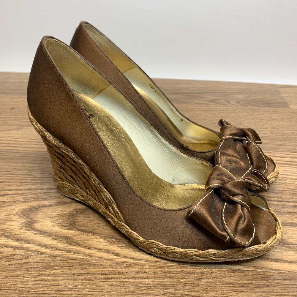 Stuart Weitzman Womes Size 8M Bowden Amaretto Open Toe Espadrille Wedge - Picture 1 of 9